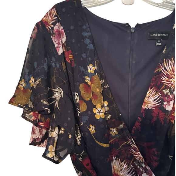 Lane Bryant Maxi Dress Womens Size 22 Navy Floral Chiffon Flutter Sleeve Belt 2X - Picture 4 of 9